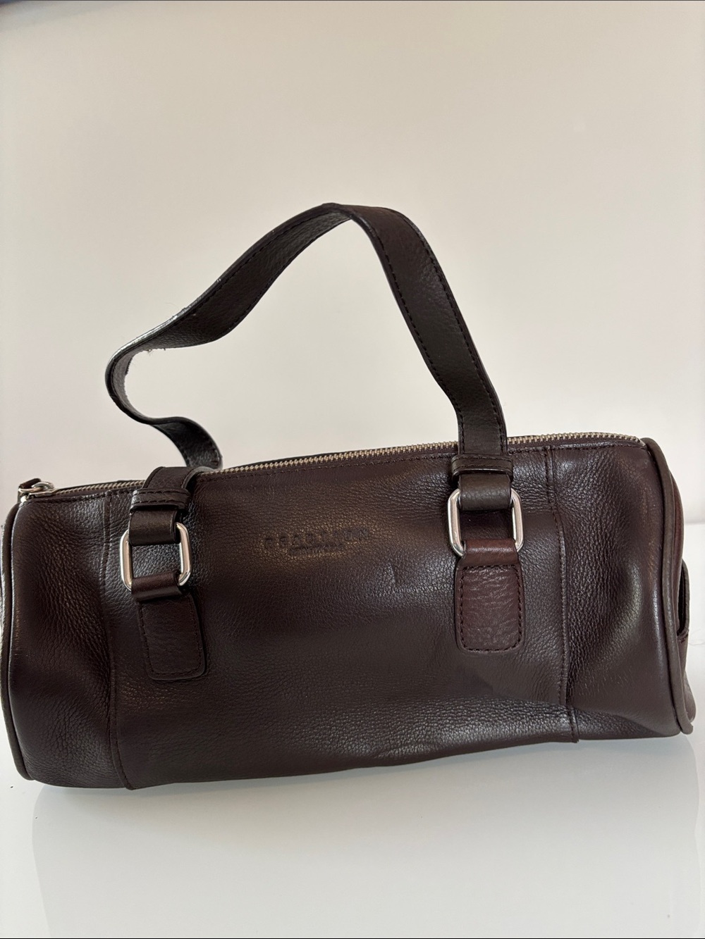 Kenneth Cole Reaction Leather Barrel Handbag in Dark Brown